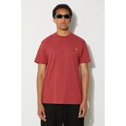 Zdjęcie Carhartt WIP t-shirt bawełniany American Script męski kolor bordowy gładki I029956.002XX