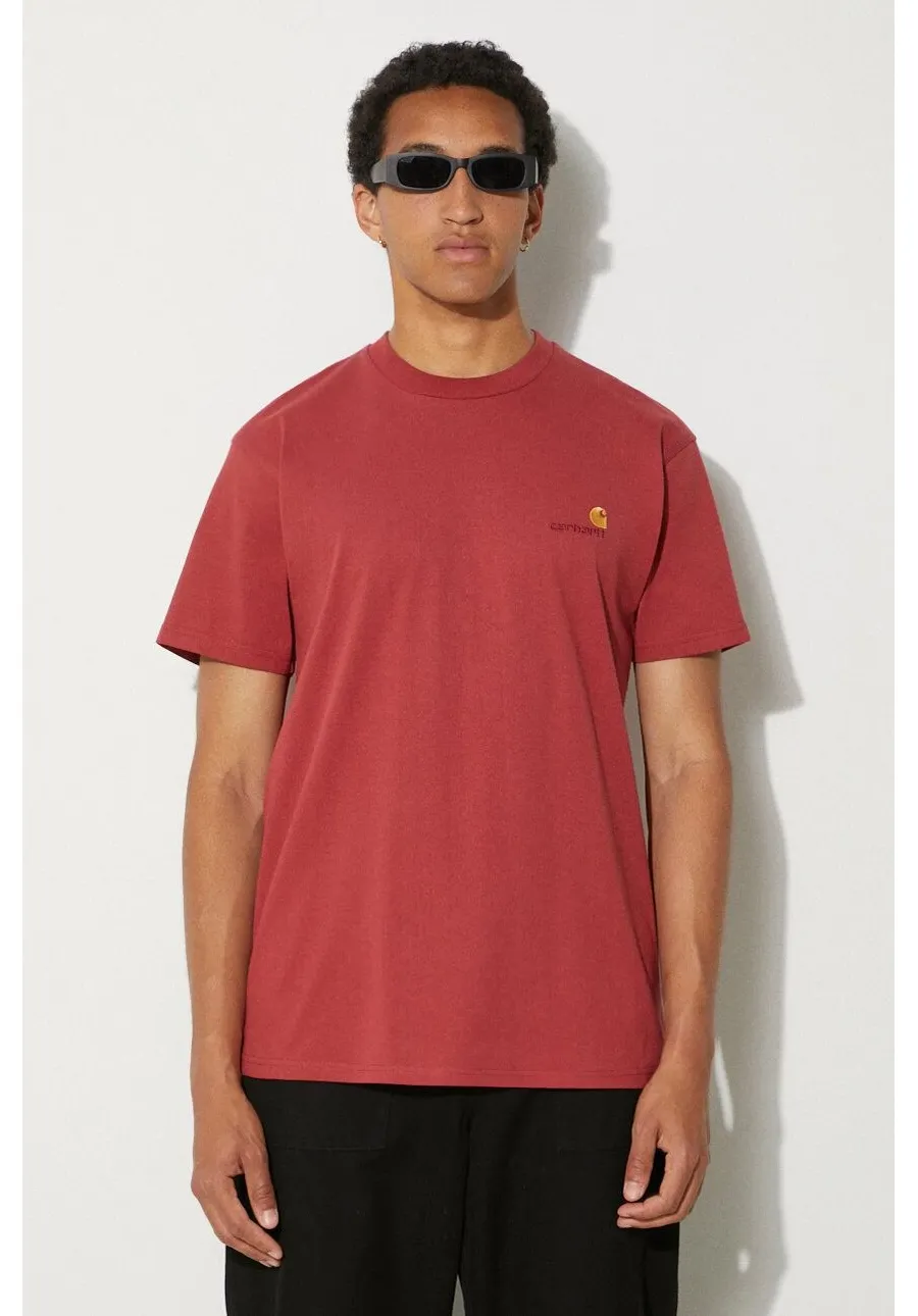 obrazek 1 Carhartt WIP t-shirt bawełniany American Script męski kolor bordowy gładki I029956.002XX