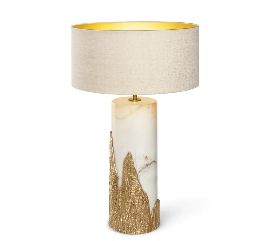 obrazek 3 Lampa stołowa z marmuru i odlewanego mosiądzu z abażurem w kolorze jedwabiu - Ginger & Jagger