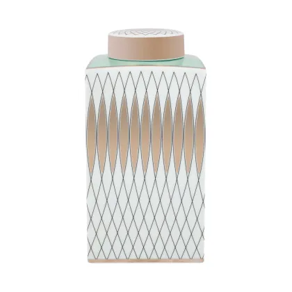 Zdjęcie Porcelanowy słoik do herbaty Charleston Venezia z geometrycznym platynowym wykończeniem - Vista Alegre