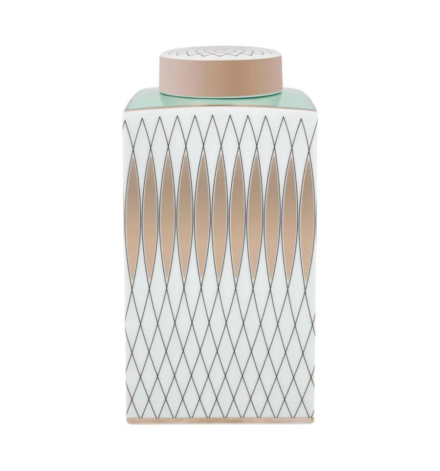 obrazek 1 Porcelanowy słoik do herbaty Charleston Venezia z geometrycznym platynowym wykończeniem - Vista Alegre