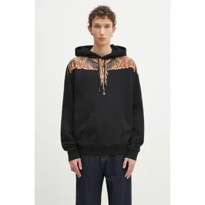 Zdjęcie Marcelo Burlon bluza bawełniana Icon Wings Regular Hoodie Black Orange męska kolor czarny z kapturem z nadrukiem CMBB007S25FLE0011020