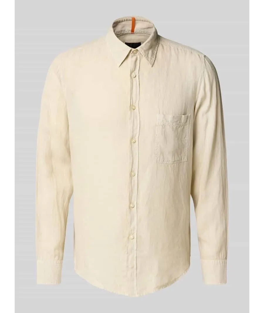 obrazek 1 Koszula lniana o kroju regular fit z kieszenią na piersi model ‘Relegant’