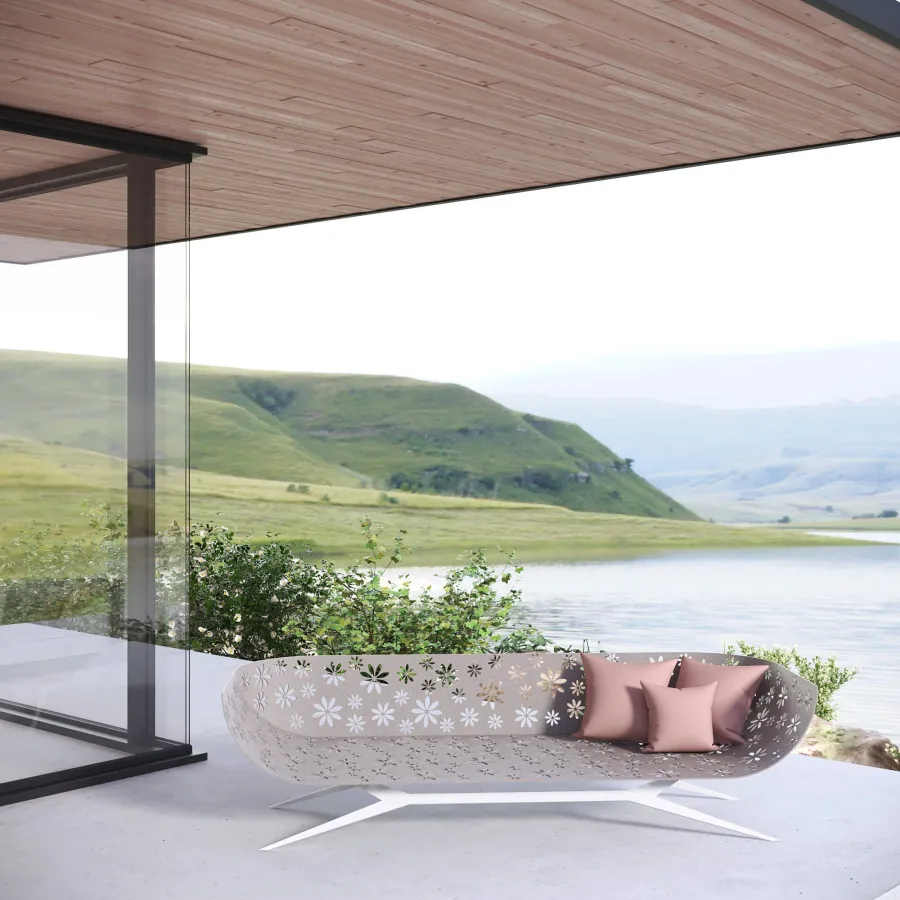 obrazek 6 Portugalska trzyosobowa sofa ogrodowa z malowanego proszkowo jasnoniebieskiego aluminium
