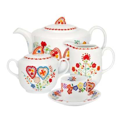 Picture Large Vila Verde porcelain tea set with a motif referring to Valentine's Day handkerchiefs - Vista Alegre