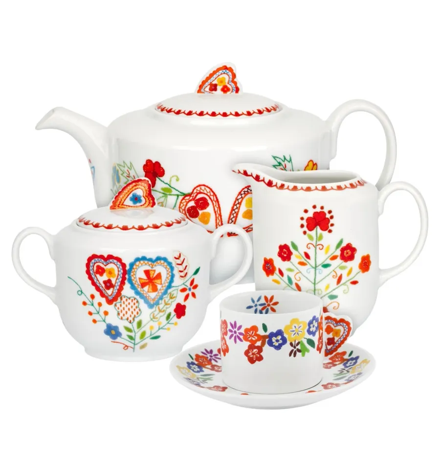 obrazek 1 Duży porcelanowy zestaw do herbaty Vila Verde z motywem nawiązującym do walentynkowych chusteczek - Vista Alegre