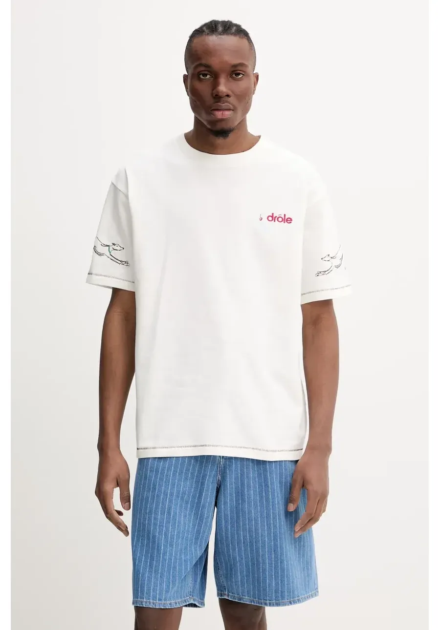 obrazek 1 Drôle de Monsieur t-shirt bawełniany Le T-Shirt Club House męski kolor beżowy z aplikacją G-TS240-CO134-OW