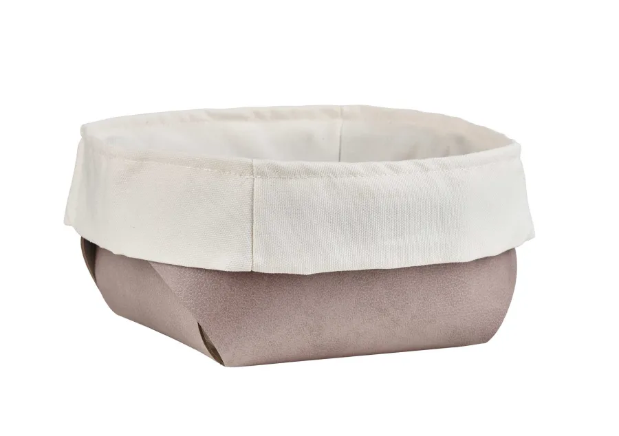 obrazek 2 Stylowy skórzany koszyk Flora 20x20xH9 cm w kolorze popielatego różu