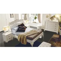 Picture Amelie bed in solid wood with white patinated finish and eco-leather cover - Avenanti
