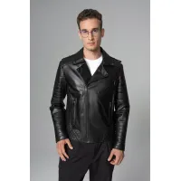 Picture Men's elegant sheepskin motorcycle jacket