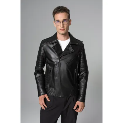 Picture Men's elegant sheepskin motorcycle jacket