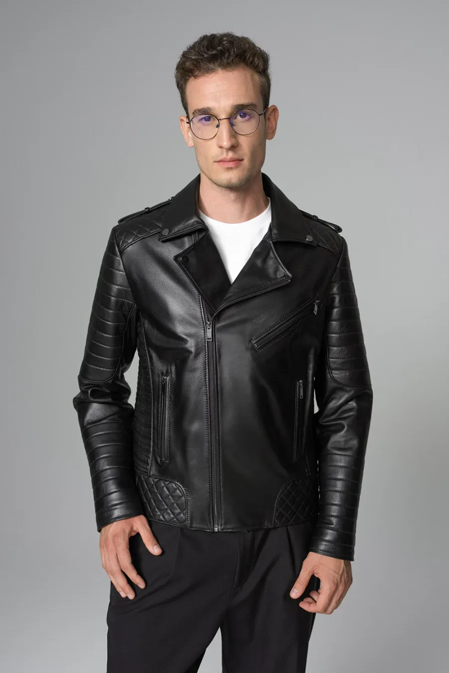 obrazek 1 Męska elegancka kurtka motocyklowa z owczej skóry