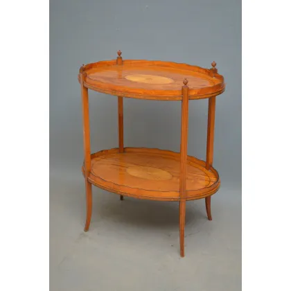 Zdjęcie Późno wiktoriański stolik z żółtodrzewu o owalnym kształcie z dwoma poziomami - antyk
