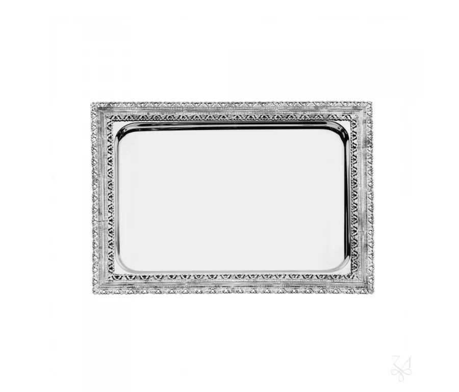 obrazek 1 Prostokątna srebrna taca zdobiona ażurowym zdobieniem - Zaramella Argenti