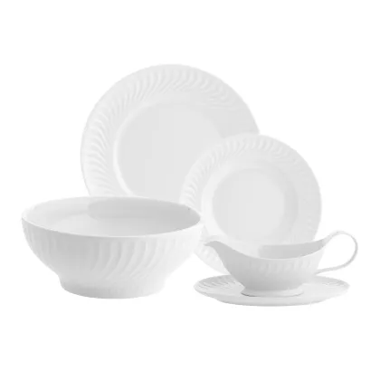 Zdjęcie Duży komplet zastawy obiadowej z porcelany Sagres z wyjątkowym zdobieniem przypominającym fale - Vista Alegre