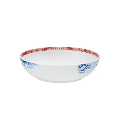 Zdjęcie Biała miska na płatki z kolekcji Timeless z delikatnym granatowym wzorem i czerwonym brzegiem - Vista Alegre