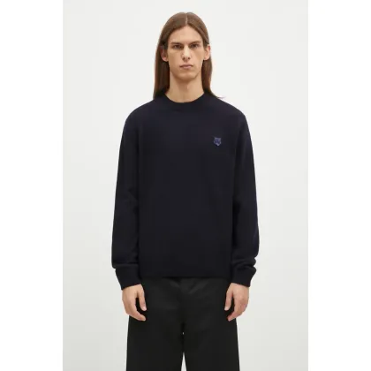 Zdjęcie Maison Kitsuné sweter wełniany Bold Fox Head Patch męski kolor granatowy NM00805KT1006