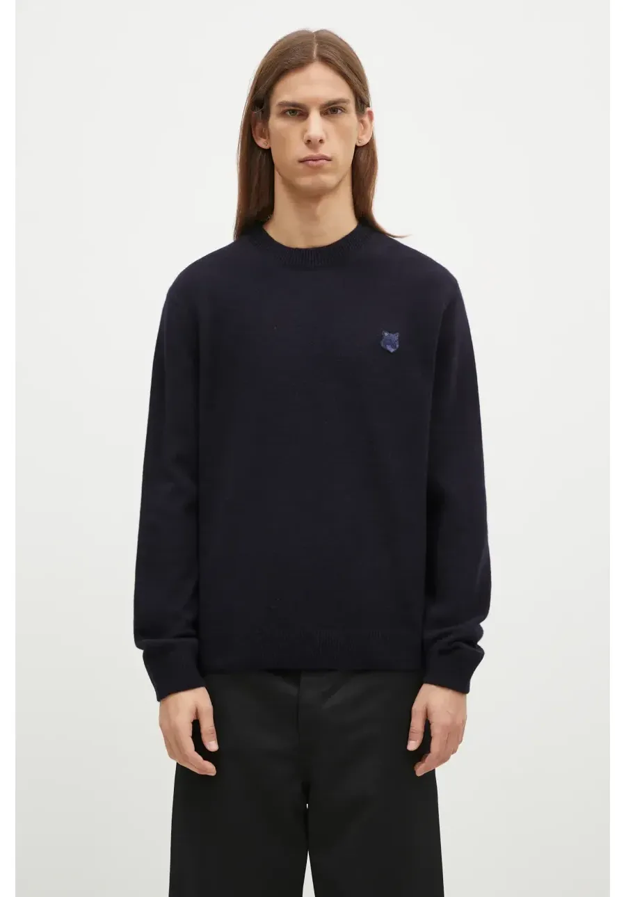 obrazek 1 Maison Kitsuné sweter wełniany Bold Fox Head Patch męski kolor granatowy  NM00805KT1006