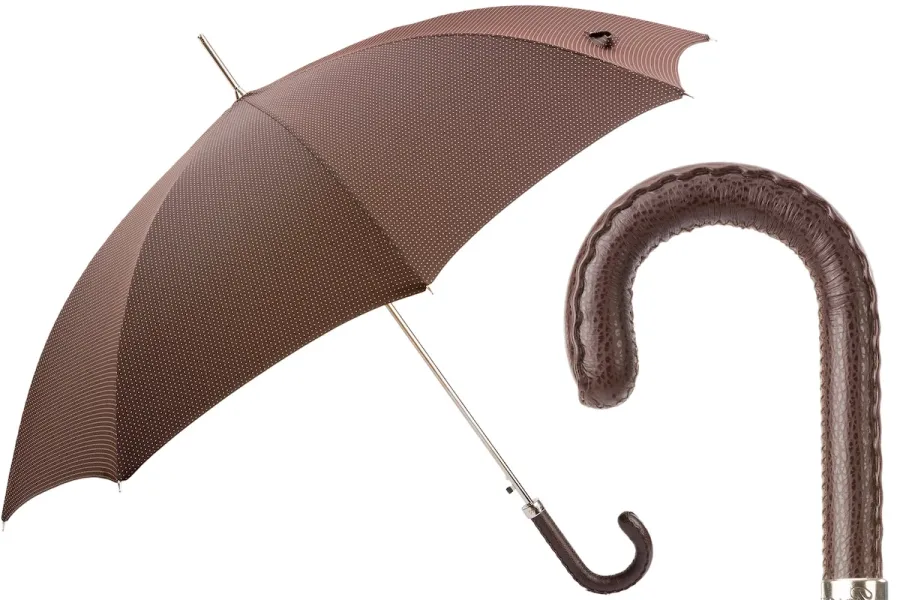 obrazek 1 Klasyczny brązowy parasol męski ze skórzaną brązową rączką – Pasotti