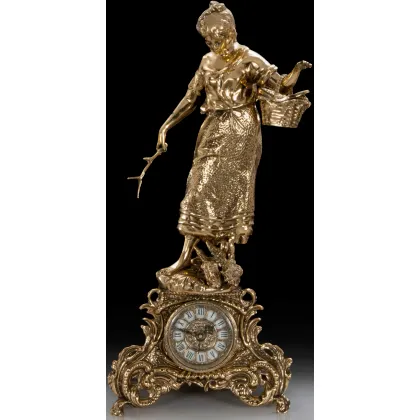 Picture Girl with a basket - elegant bronze clock
