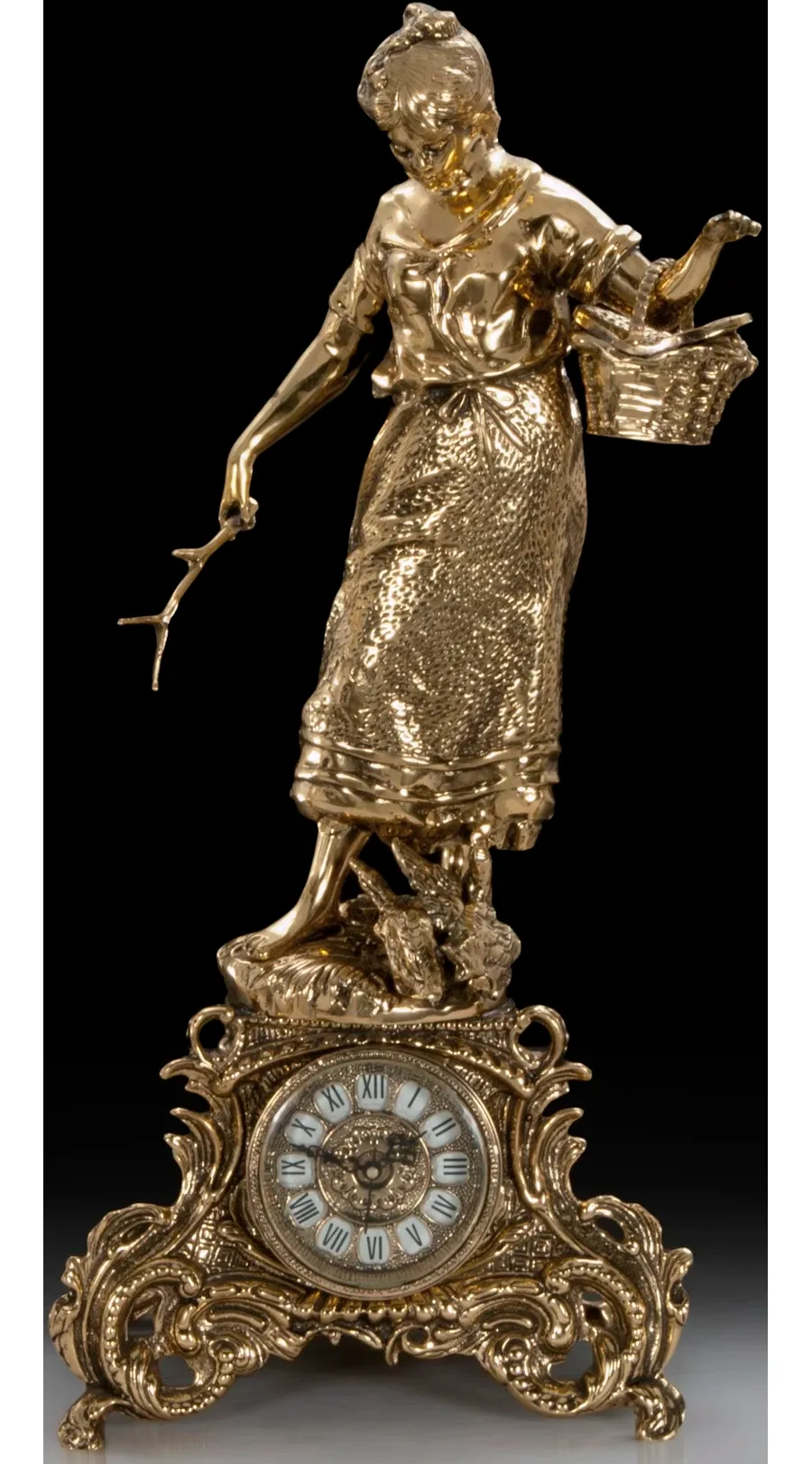 picture 1 Girl with a basket - elegant bronze clock