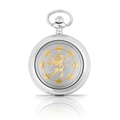 Zdjęcie Dwukolorowy mechaniczny zegarek kieszonkowy z lwem w pozycji wspiętej – stylowy prezent