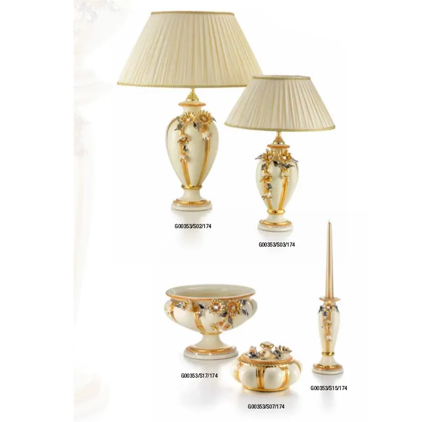 obrazek 1 Kremowo-złota lampa ceramiczna z Włoch z kwiatami