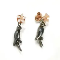 Picture Luxury 18K Rose Gold Silver Plated Earrings Black and White Nail Polish Pink Mother of Pearl Flowers