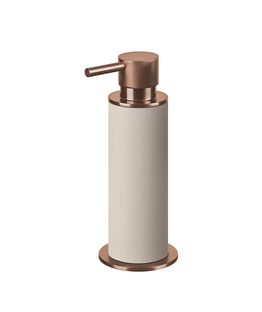 obrazek 1 Dozownik do łazienki Ø7xH19 cm w kolorze waniliowym z miedzianym wykończeniem