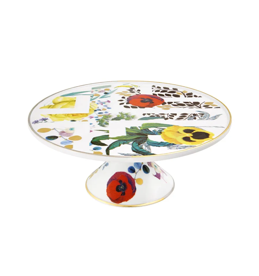 obrazek 1 Porcelanowa patera na ciasto Primavera z daliami, szkarłatnymi makami i żółtymi bratkami - Vista Alegre
