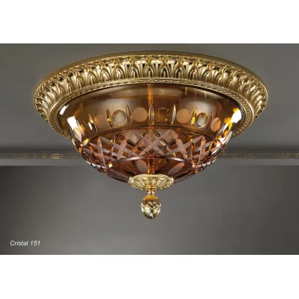 Zdjęcie Lampa sufitowa z pozłacanego brązu z grawerowanym kryształowym kubkiem
