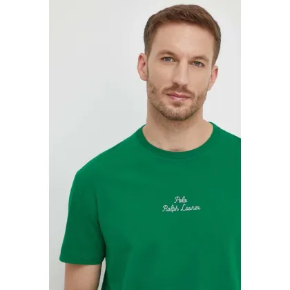 Zdjęcie Polo Ralph Lauren t-shirt bawełniany męski kolor zielony gładki