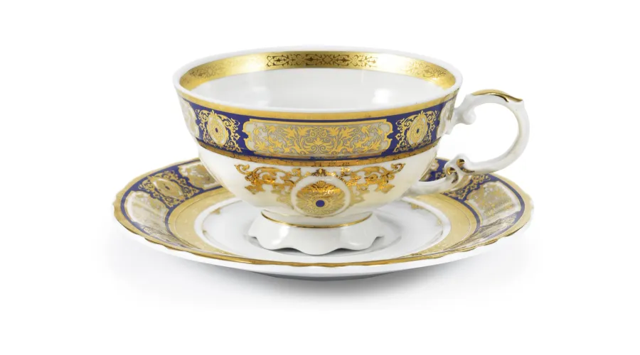 obrazek 1 Stylowa bogato zdobiona filiżanka do herbaty ze spodkiem z porcelany - Leander