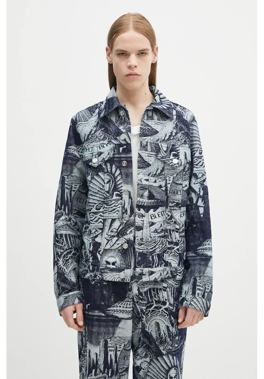 obrazek 1 No Problemo kurtka bawełniana Apocalypse Jacquard Trucker Jacket kolor niebieski przejściowa NP7000003
