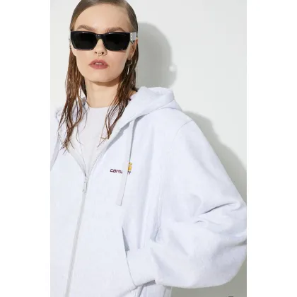 Zdjęcie Carhartt WIP bluza Hd American Scr. Jacket damska kolor szary z kapturem melanżowa I033057.482XX