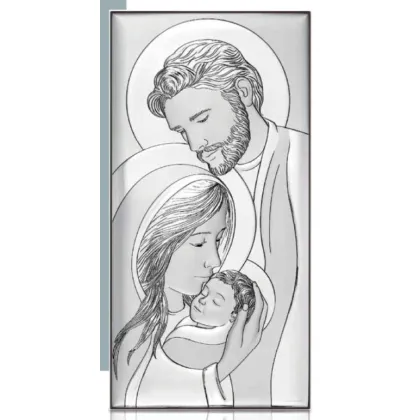 Picture Silver painting on the Holy Family plate, dimensions 9x18 cm