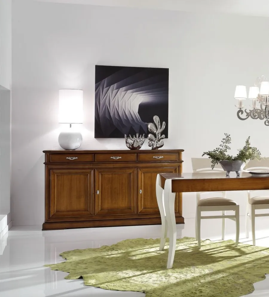 obrazek 1 Stylowy kredens z 3 drzwiami i 3 szufladami w komplecie z 2 półkami - Zanini