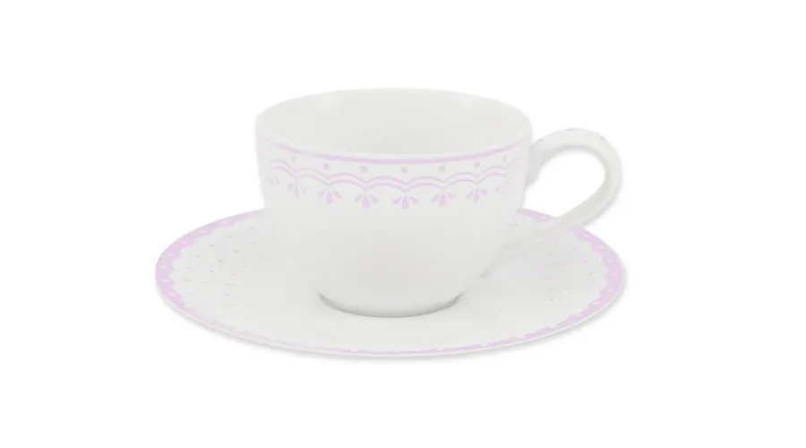 obrazek 1 Czeska filiżanka ze spodkiem z porcelany zdobiona różowym ornamentem - Leander
