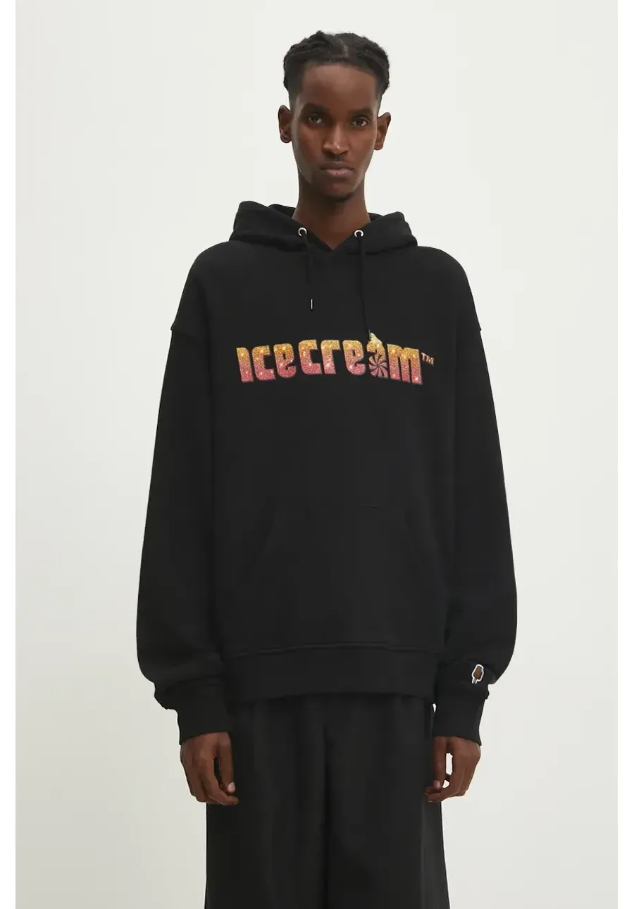 obrazek 1 ICECREAM bluza bawełniana Soft Serve Sparkle Popover Hood męska kolor czarny z kapturem z nadrukiem IC24333