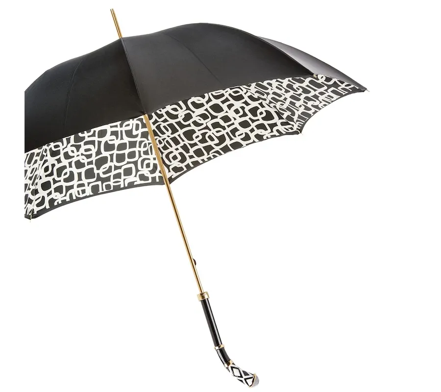 obrazek 7 Piękny stylowy czarny parasol damski zdobiony geometrycznymi wzorami - Pasotti