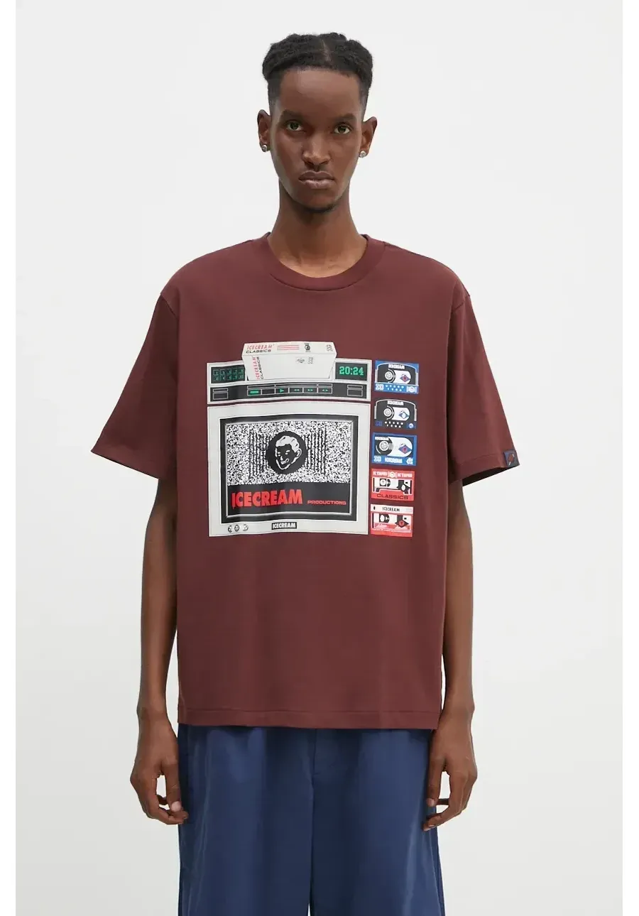 obrazek 1 ICECREAM t-shirt bawełniany ICTV męski kolor brązowy z nadrukiem IC24348