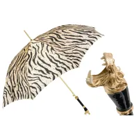 Picture Beautiful, stylish women's umbrella decorated with an animal pattern and a handle decorated with a hippopotamus head - Pasotti