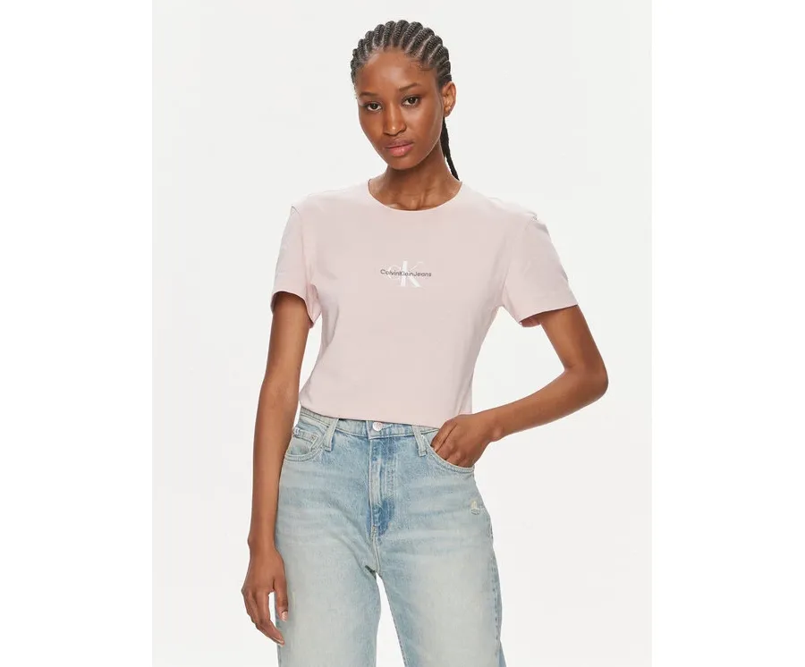 obrazek 1 Calvin Klein Jeans T-Shirt Monologo Slim Tee J20J222564 Różowy Slim Fit