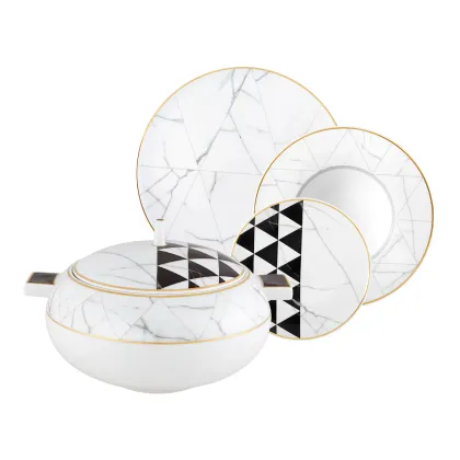 Zdjęcie Duży porcelanowy zestaw obiadowy z kolekcji Carrara inspirowany marmurem z Carrary - Vista Alegre