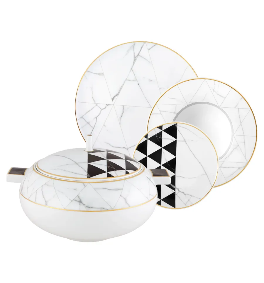 obrazek 1 Duży porcelanowy zestaw obiadowy z kolekcji Carrara inspirowany marmurem z Carrary - Vista Alegre