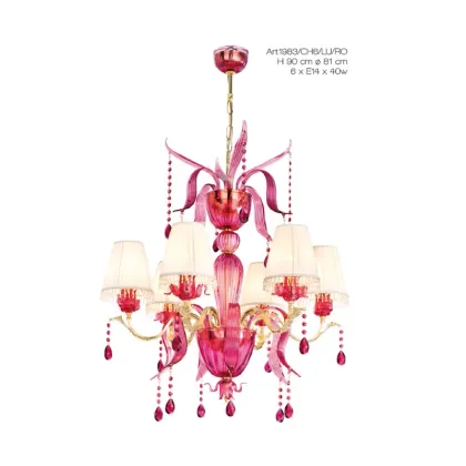 Zdjęcie Sześciopunktowy żyrandol z czerwonego szkła Murano - Il Paralume Marina