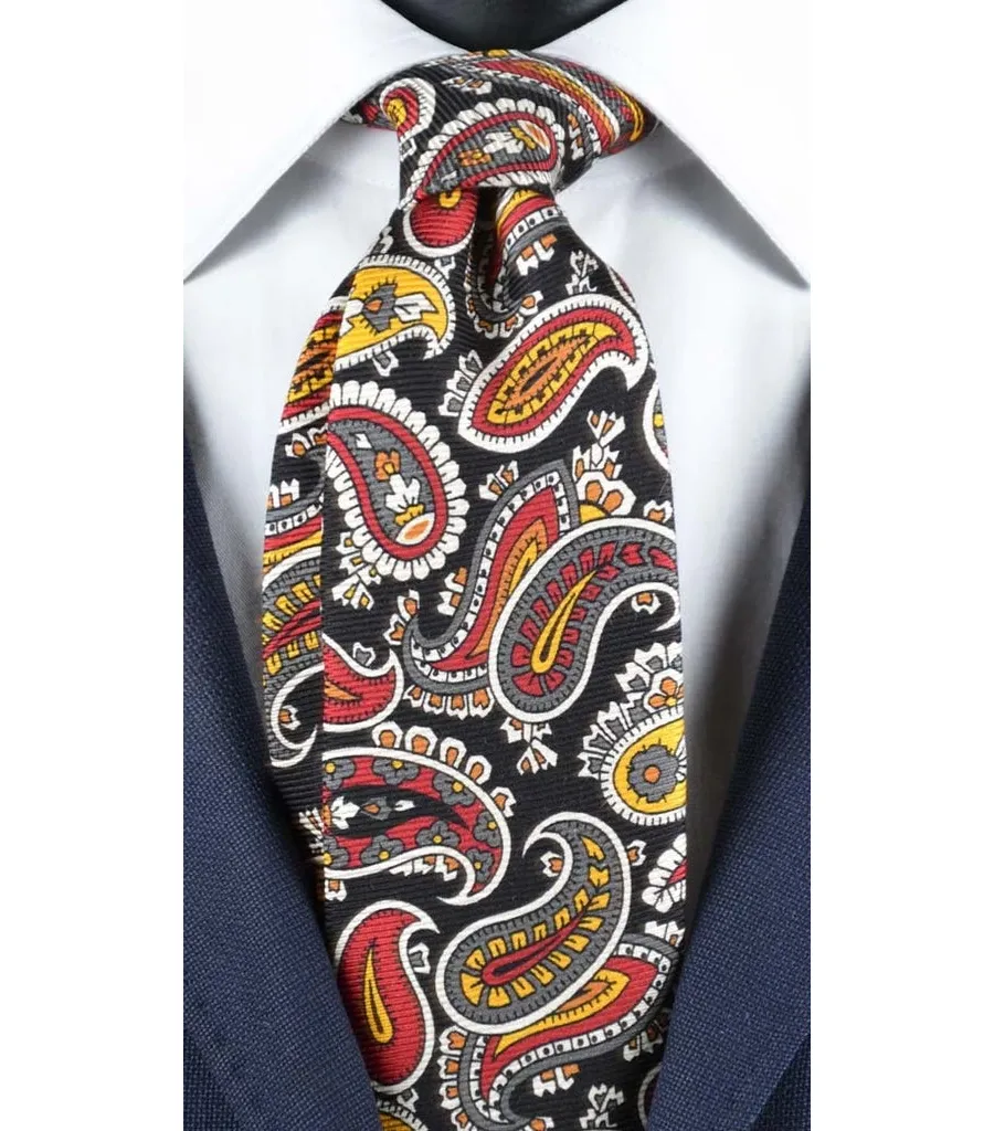 obrazek 1 Czarny krawat z wielokolorowym wzorem paisley