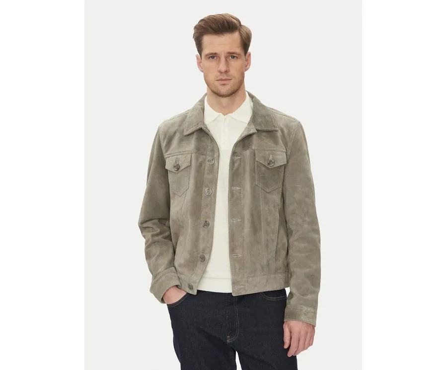 obrazek 1 Serge Pariente Kurtka skórzana Jeans Szary Regular Fit