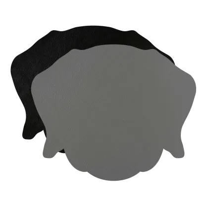 Zdjęcie Stylowa skórzana podkładka pod kubek 12x12 cm w kształcie głowy psa w kolorze czarnym i szarym