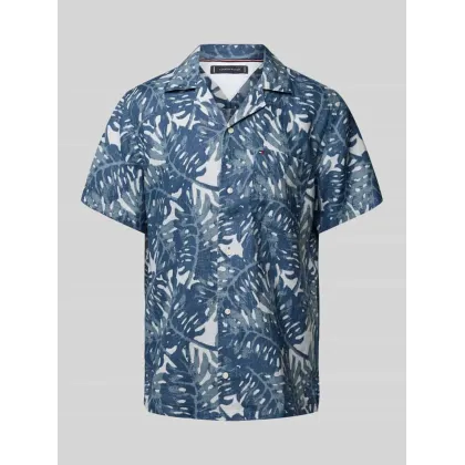 Zdjęcie Koszula casualowa o kroju slim fit z lnu ze wzorem na całej powierzchni